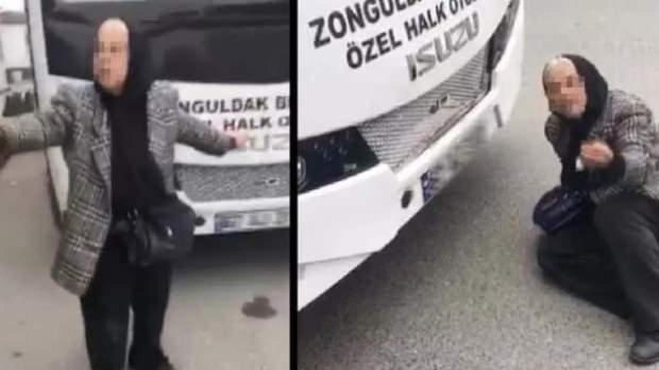 Halk otob&uuml;s&uuml;ne alınmayınca &ouml;n&uuml;ne atladı!