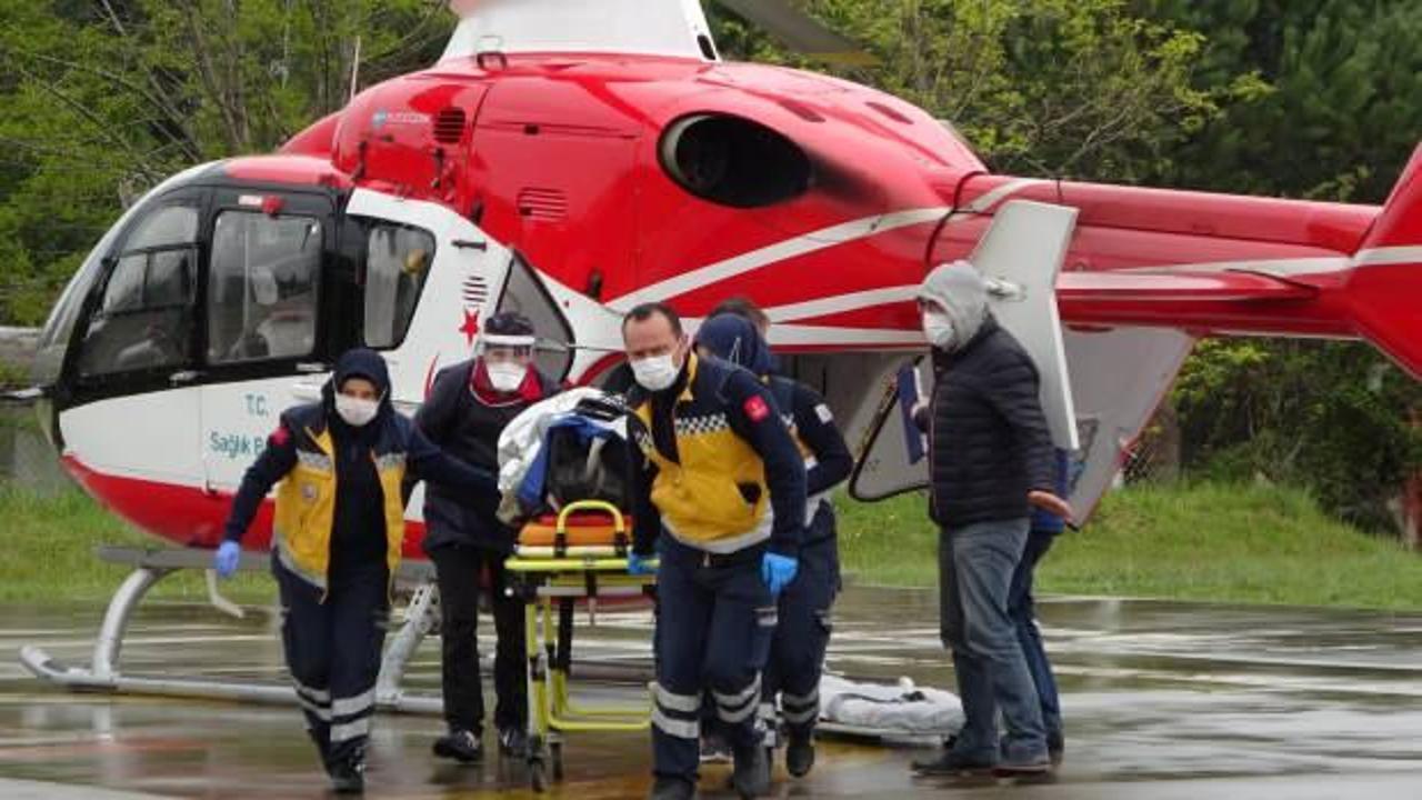  Kazada yaralanan TIR sürücüsünün imdadına ambulans helikopter yetişti