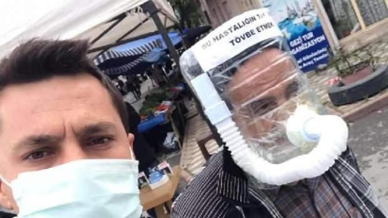 Su bidonuyla yaptığı maske g&ouml;renleri şaşkına &ccedil;evirdi