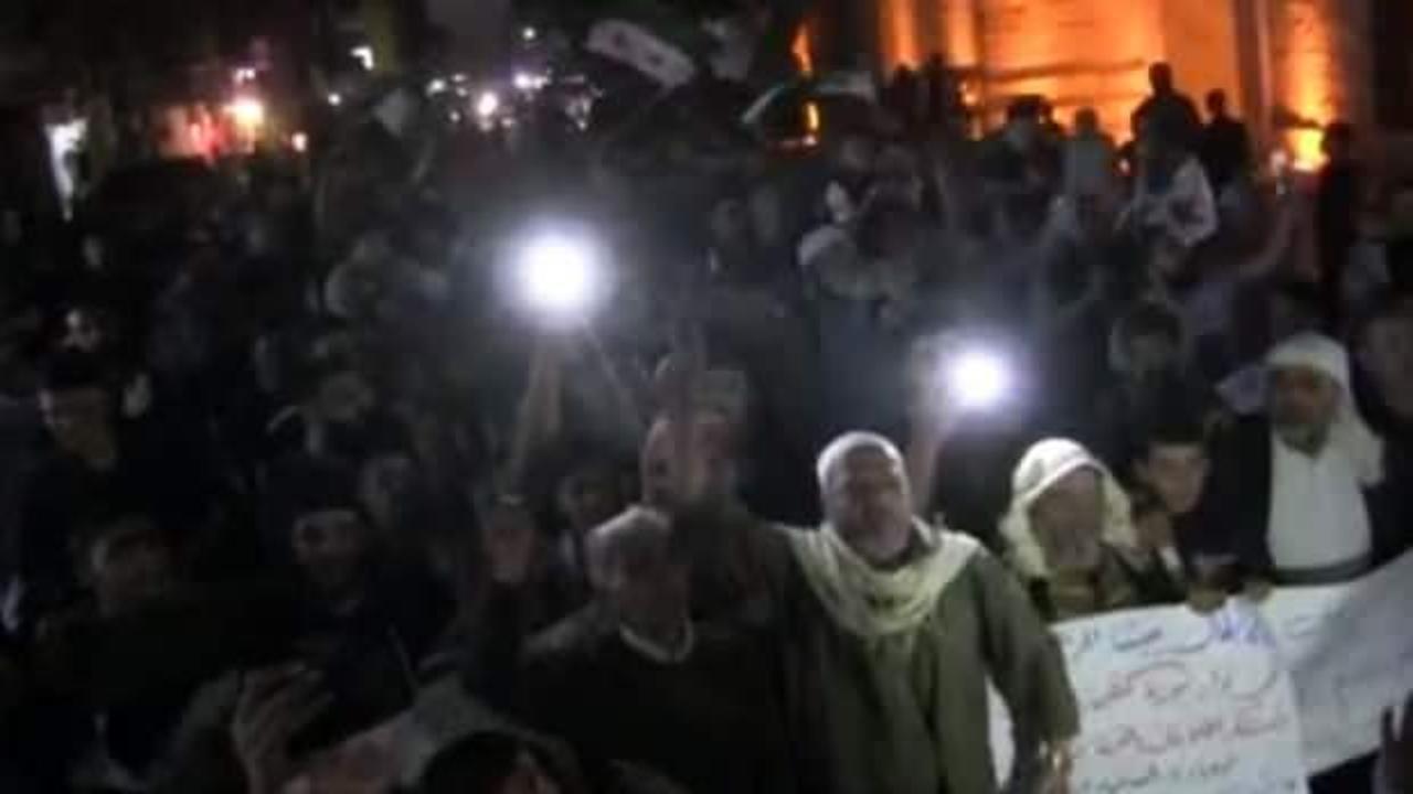 El Bab'da sivillerden rejim ve terör örgütleri karşıtı protesto