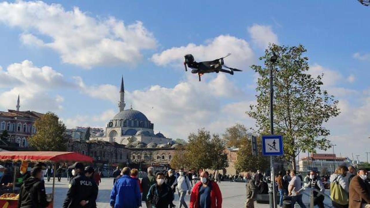 Eminönü’nde turistlere yönelik drone destekli korona virüs denetimi
