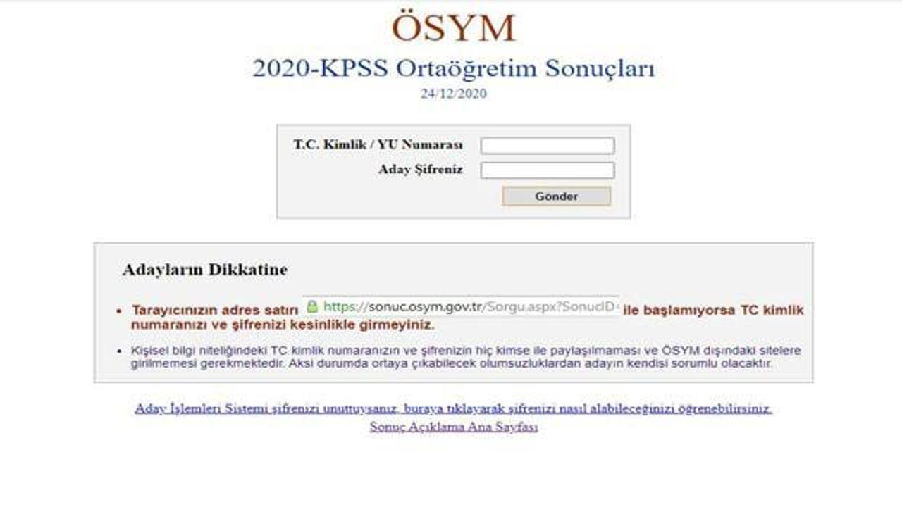 2020-KPSS ortaöğretim sonuçları! ÖSYM sonuc.osym.gov.tr T.C kimlik ve şifre sorgulama ekranı!