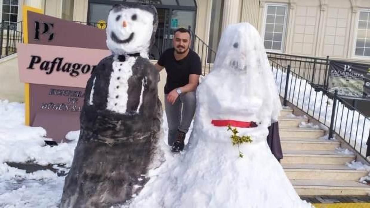 Kardan gelin ve damat yaptı! G&ouml;renlerin ilgi odağı oldu