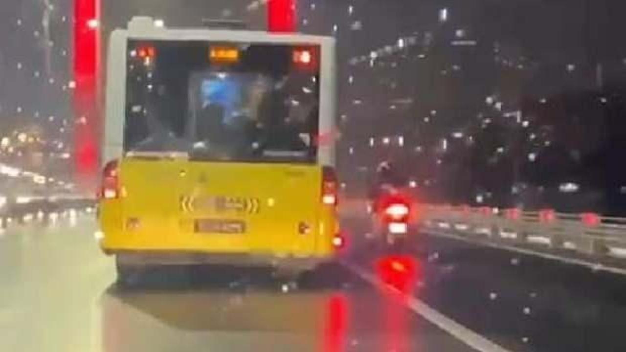Otobüs şoförü, fırtınada motosikletliye kalkan oldu!