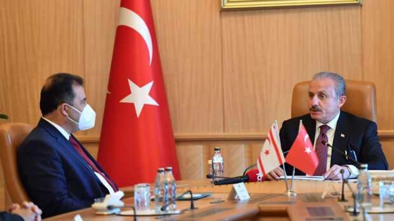 TBMM Başkanı Şentop ile KKTC Başbakanı Saner, Meclis'te bir araya geldi