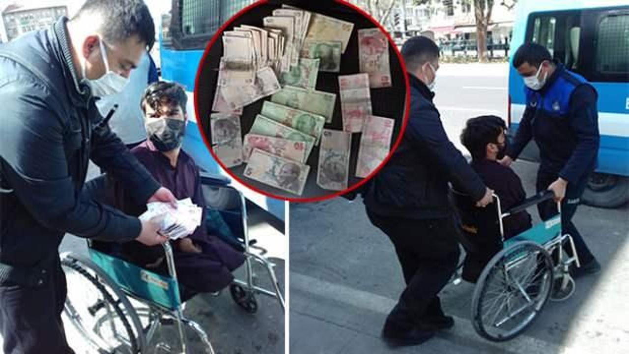 Tekerlekli sandalyede dilenirken yakalandı, üzerinden 380 lira çıktı