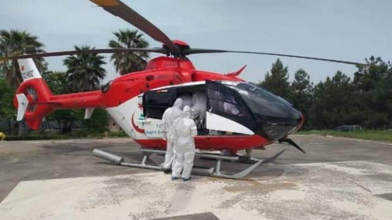 Ambulans helikopter koronavirüs hastası için havalandı