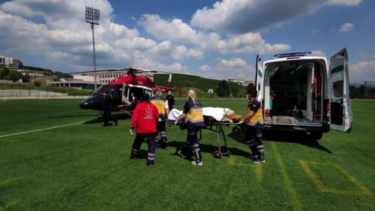 Ambulans helikopter, kazada yaralanan kadın için havalandı