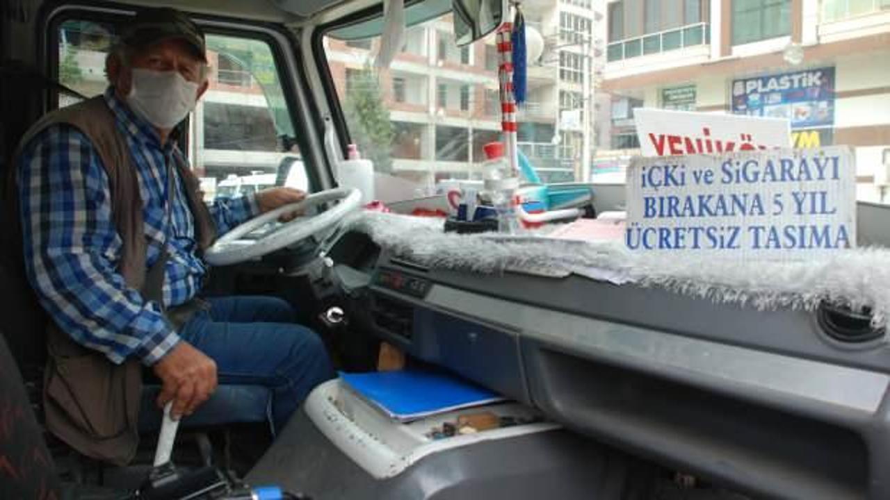 İzmir'de minibüs şoförü içki ve sigarayı bırakanı 5 yıl ücretsiz taşıyacak!