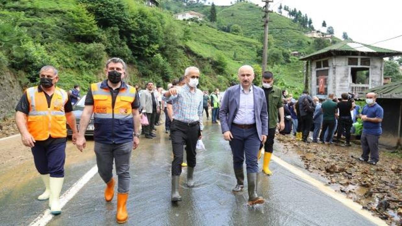 Bakan Karaismailoğlu, sel felaketinin etkilenen Güneysu'da incelemelerde bulundu