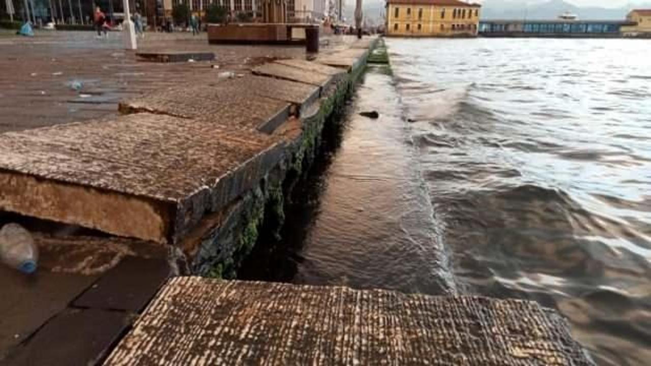 İzmir'de şiddetli fırtına beton blokları bile yerinden söktü
