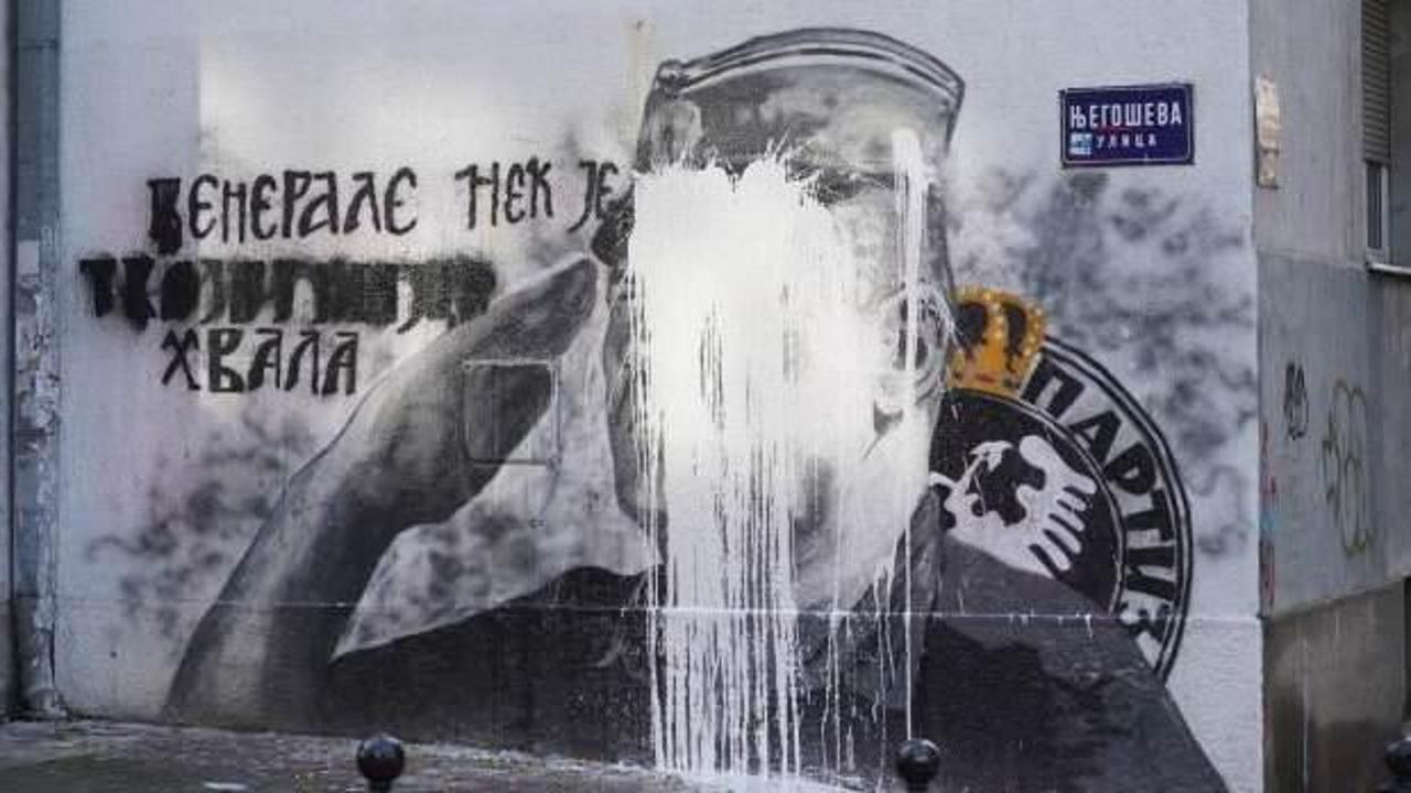"Bosna Kasabı" Mladic'in duvar resmine boyalı protesto