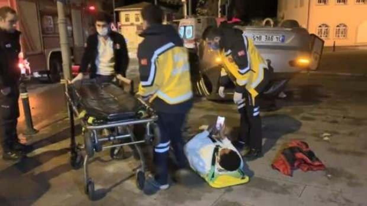 Üsküdar'da otomobil takla attı: 3 yaralı