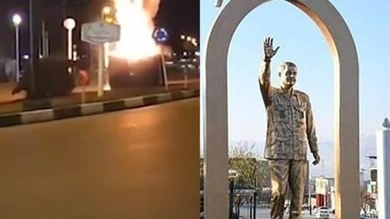 İran’da Kasım Süleymani’nin heykeli ateşe verildi