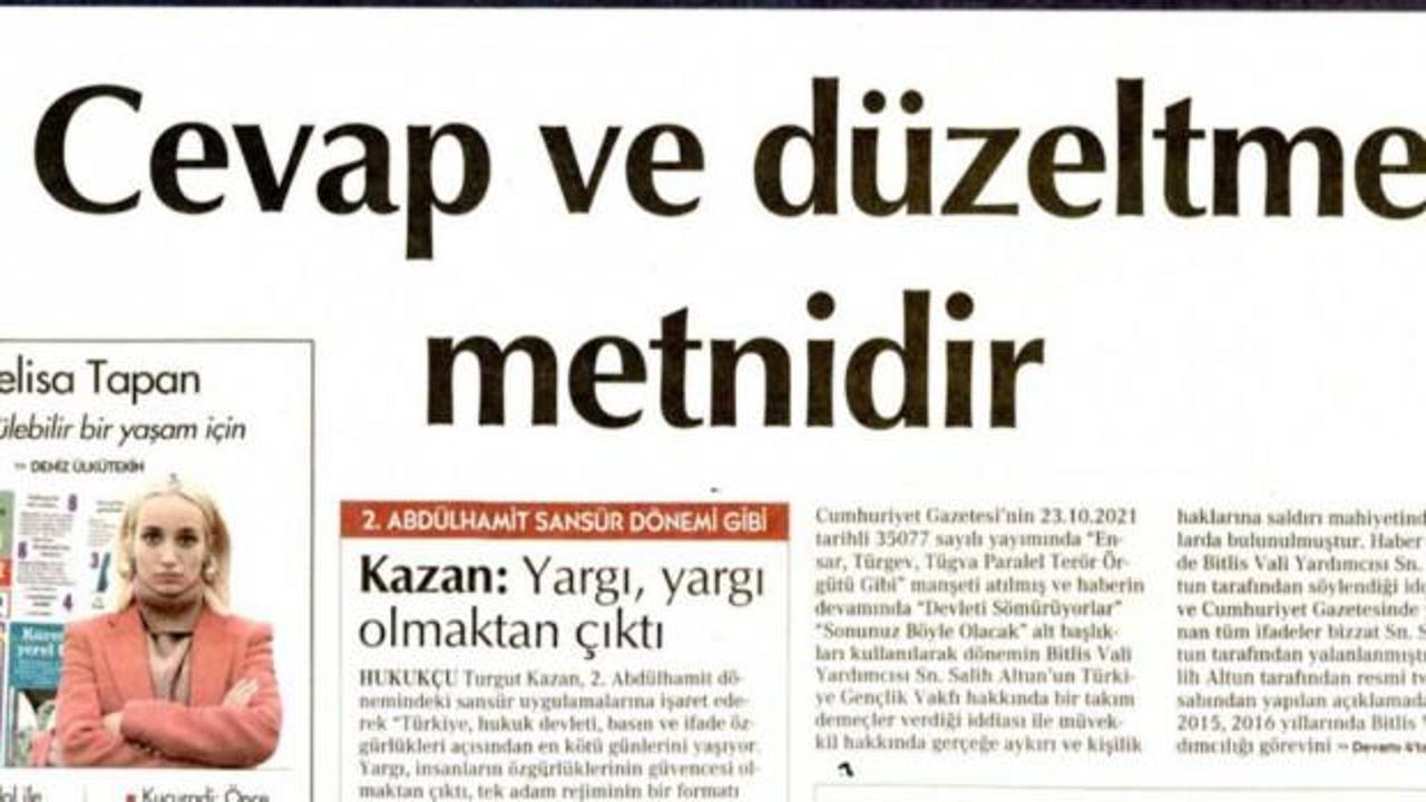 Cumhuriyet Gazetesi TÜGVA'yı hedef alan manşetiyle ilgili tekzip metni yayınladı