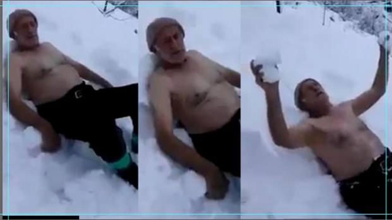 89 yaşındaki Rizeli Malik dede kar banyosu yaparak karın tadını çıkardı
