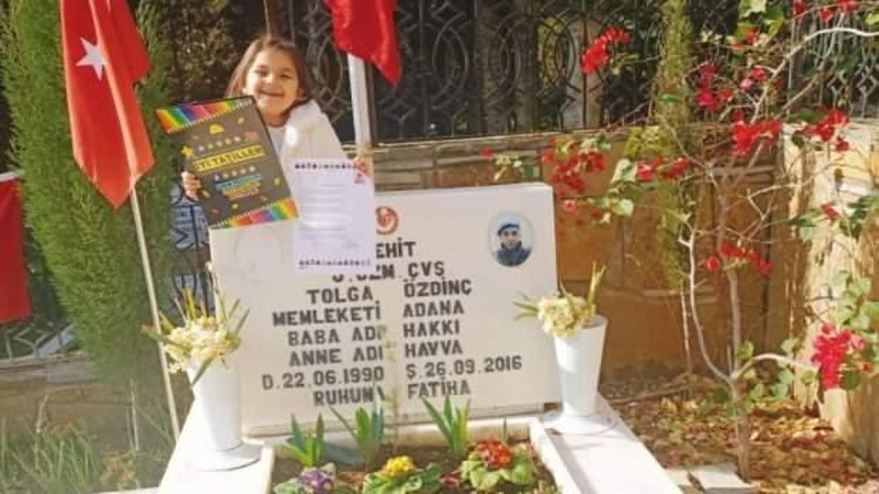 En hüzünlü hediye: Şehit kızı ilk karnesini alıp babasının mezarına gitti