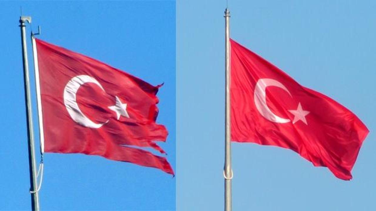 Araban'da şiddetli rüzgardan zarar gören Türk Bayrağı yenilendi