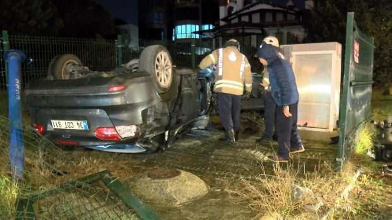 Maltepe'de takla atan otomobilde sıkışan sürücü kurtarıldı