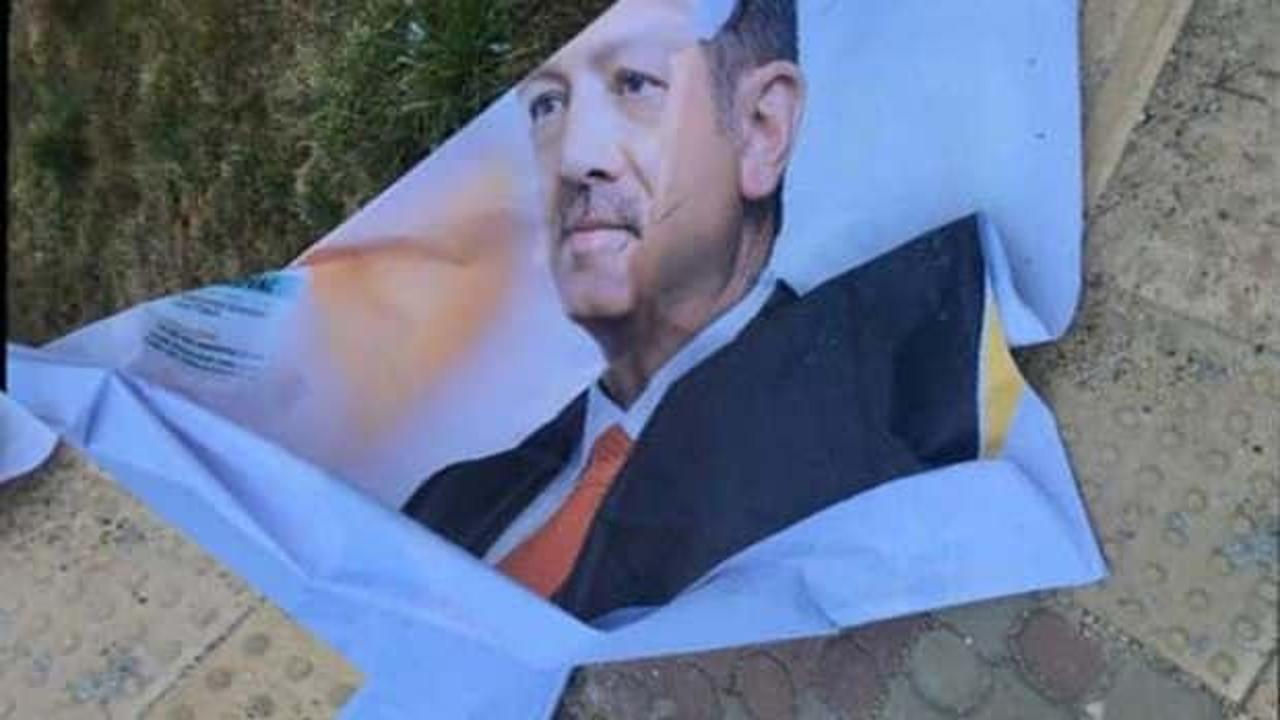 Cumhurbaşkanı Erdoğan'ın afişlerini yırtan şahıs gözaltına alındı