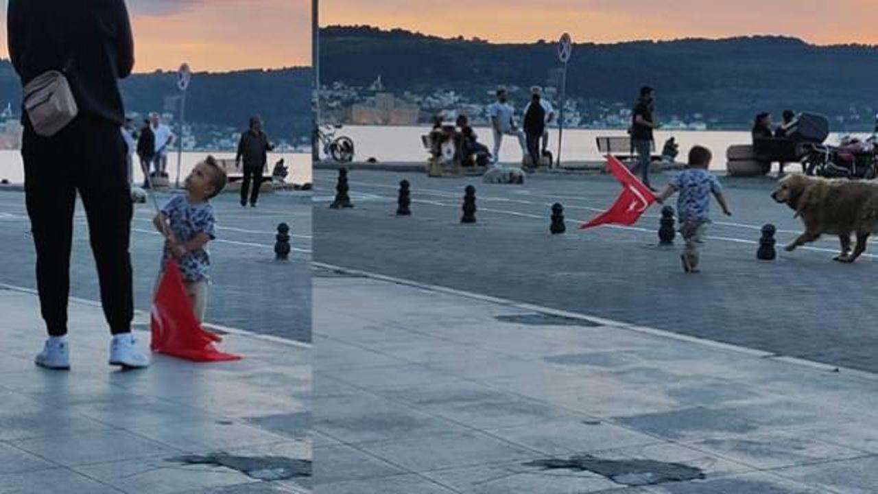 &Ccedil;anakkale&rsquo;de k&uuml;&ccedil;&uuml;k &ccedil;ocuğun bayrak sevgisi g&ouml;renlerin i&ccedil;ini ısıttı