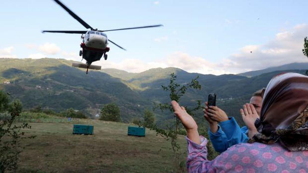 Sinop'ta elektriksiz kalan köylere helikopterle jeneratör servisi