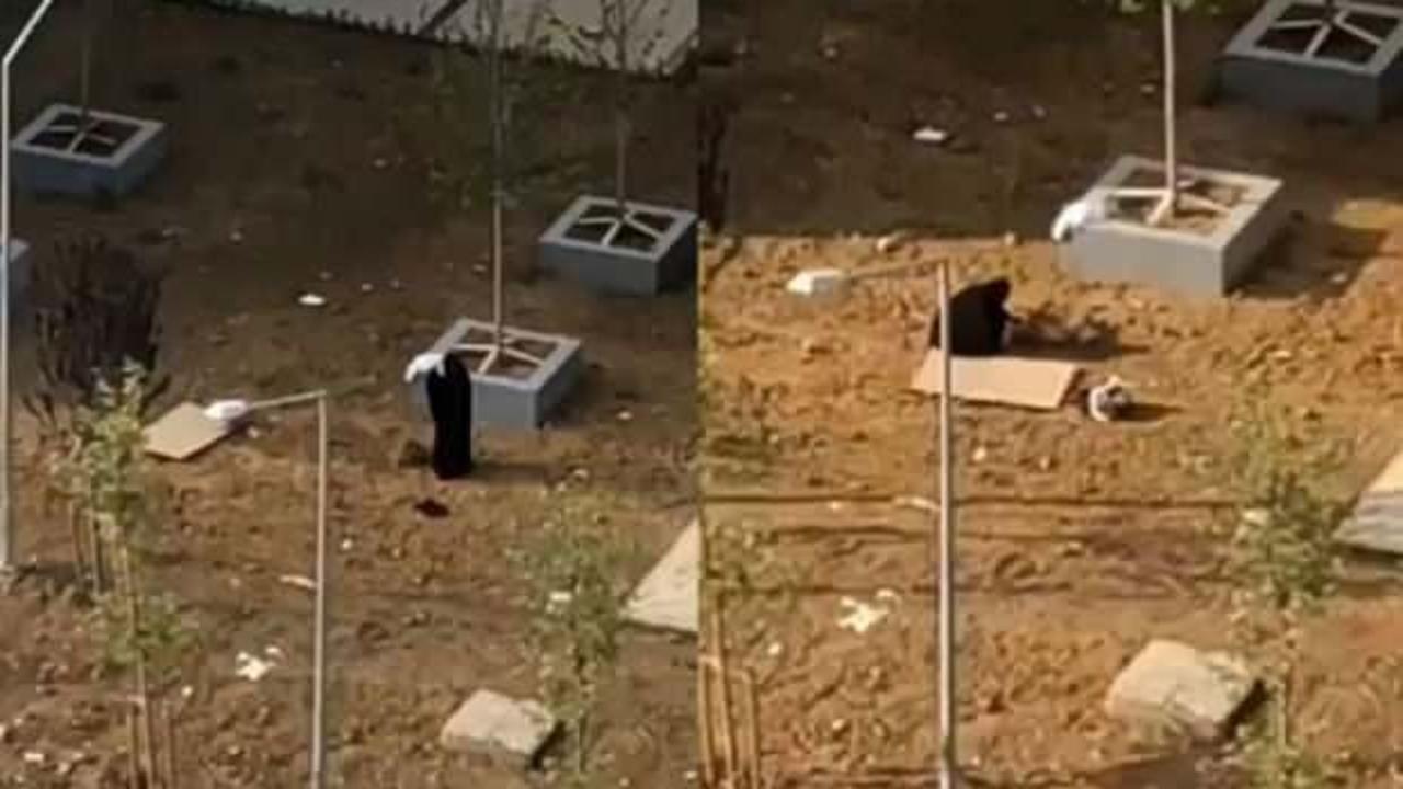 Eşini toprağa g&ouml;md&uuml;, başında dua etti! Mahalleli ve polisi alarma ge&ccedil;irdi