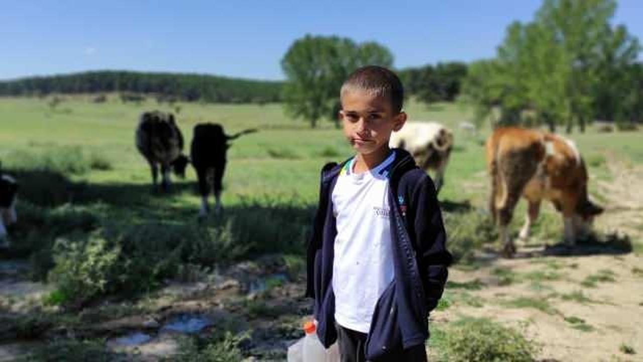 G&ouml;renleri şaşırtıyor! Hen&uuml;z daha 9 yaşında boyundan b&uuml;y&uuml;k hayvanlara &ccedil;obanlık yapıyor