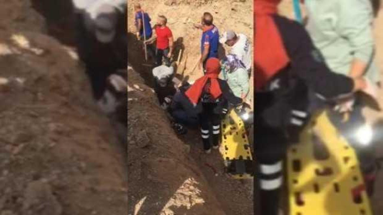 G&ouml;&ccedil;&uuml;kte toprak altından &ccedil;ıkarılan iş&ccedil;i hastaneye kaldırıldı