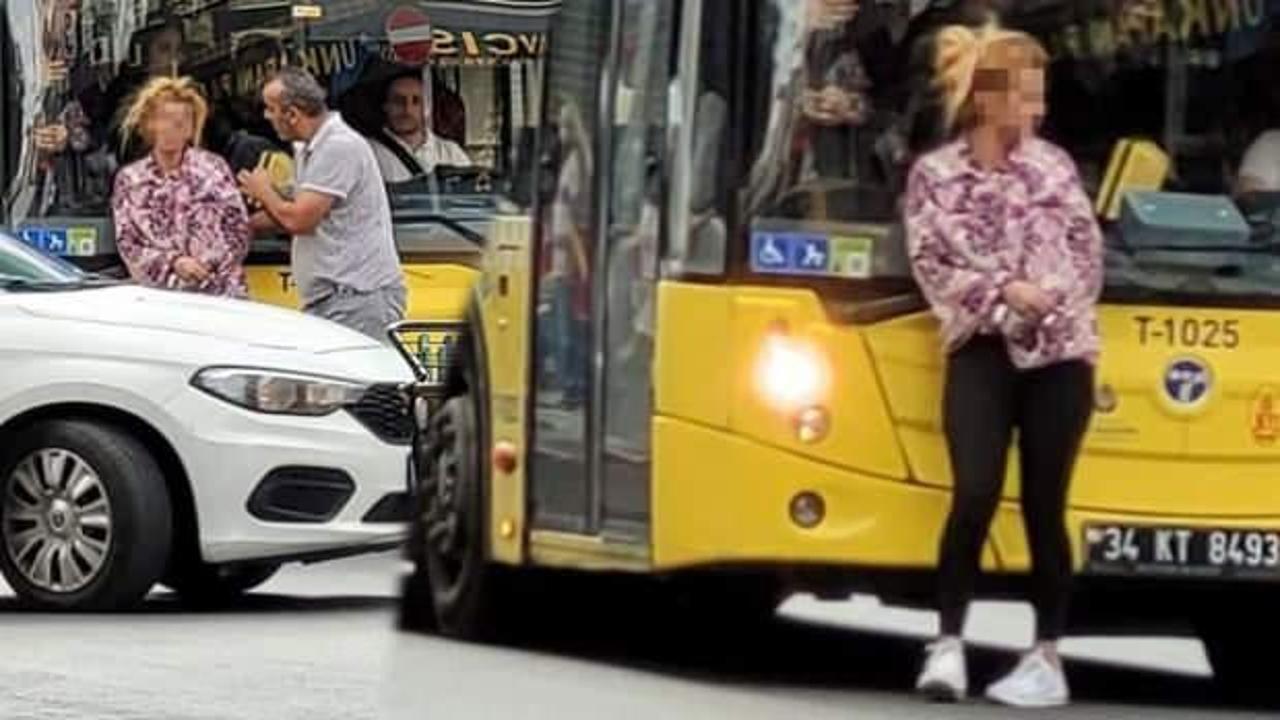 Alkollü kadın İETT otobüsünün önüne atlayıp, trafiği birbirine kattı
