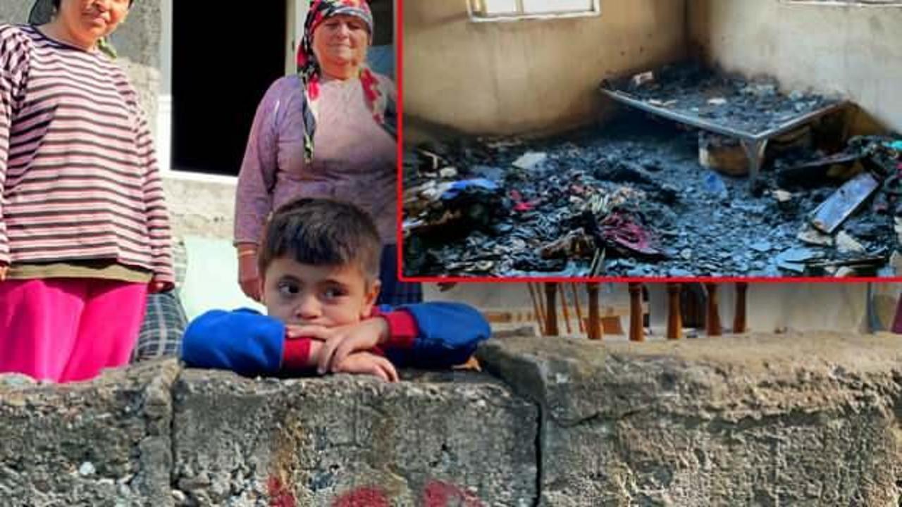 Evleri yanan minik Alperen&rsquo;in k&uuml;le d&ouml;nen eşyasına bakışları y&uuml;rek burktu