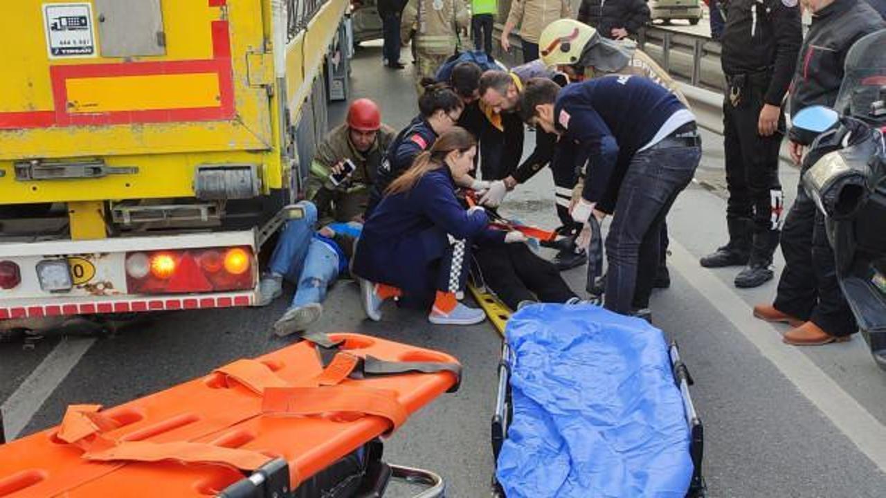E-5'te motosiklet kamyonun altında kaldı