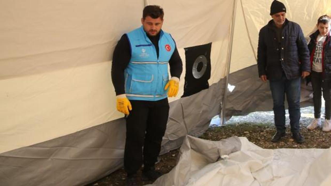 Milli güreşçi Rıza Kayaalp depremzedeler için çadır kurdu