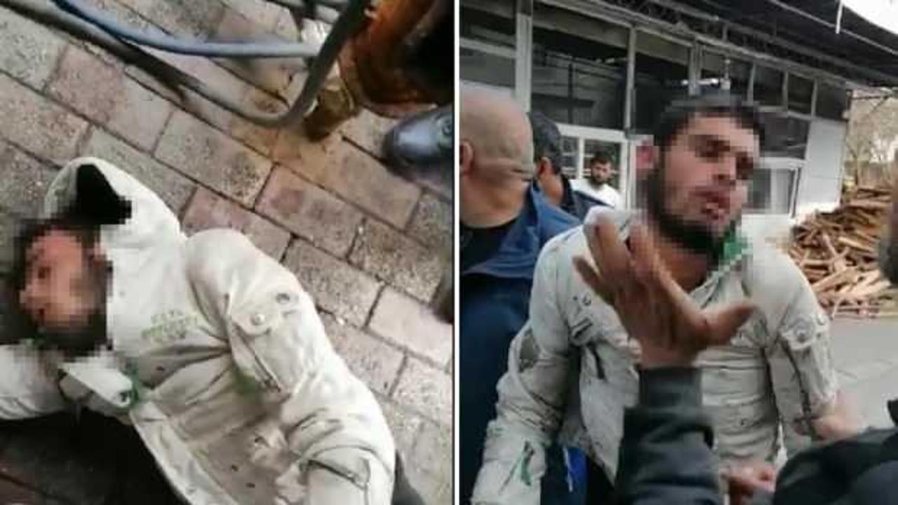 Hasar g&ouml;ren binaya girerken g&ouml;r&uuml;len ş&uuml;pheli ka&ccedil;maya &ccedil;alışınca d&ouml;v&uuml;ld&uuml;