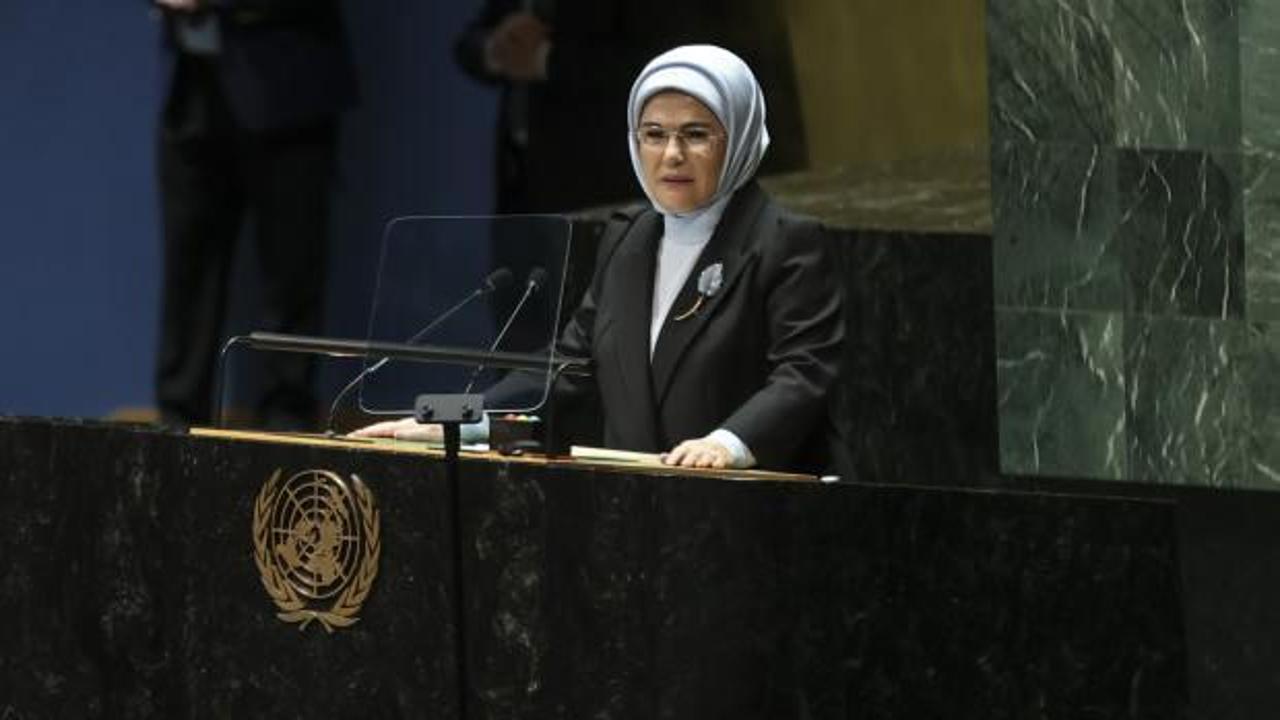 Emine Erdoğan'dan BM Genel Kurulu'nda d&uuml;nyaya &ccedil;ağrı