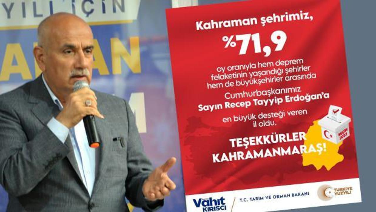 Bakan Kirişci&rsquo;den Kahramanmaraş&rsquo;a teşekk&uuml;r mesajı