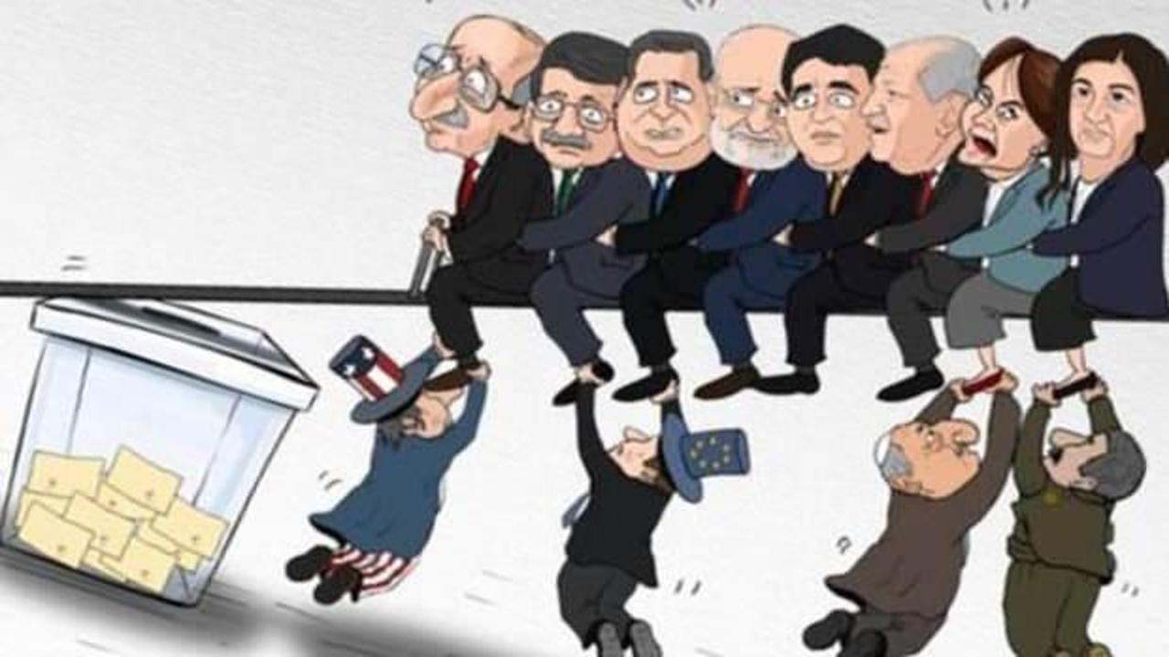 Seçimin en anlamlı karikatürü! 6’lı masa, FETÖ, PKK, AB, ABD...