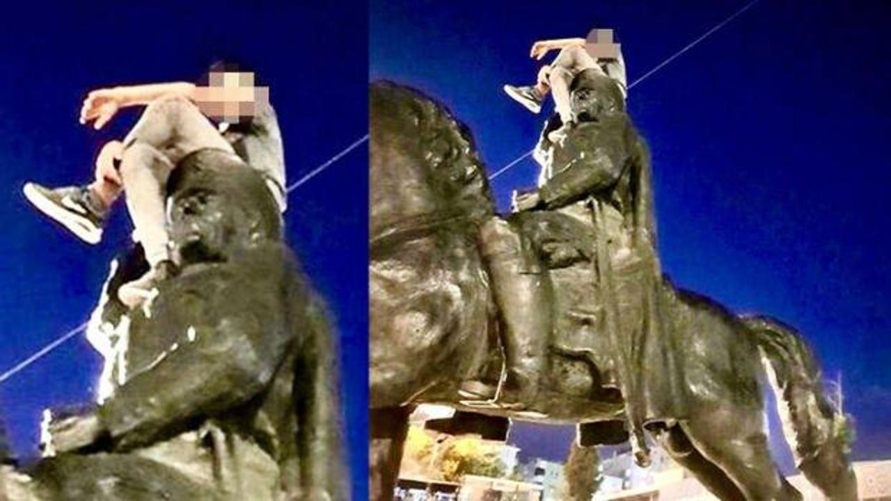 Şanlıurfa Valiliği: Atatürk heykelinin üzerine çıkan şüpheli gözaltına alındı
