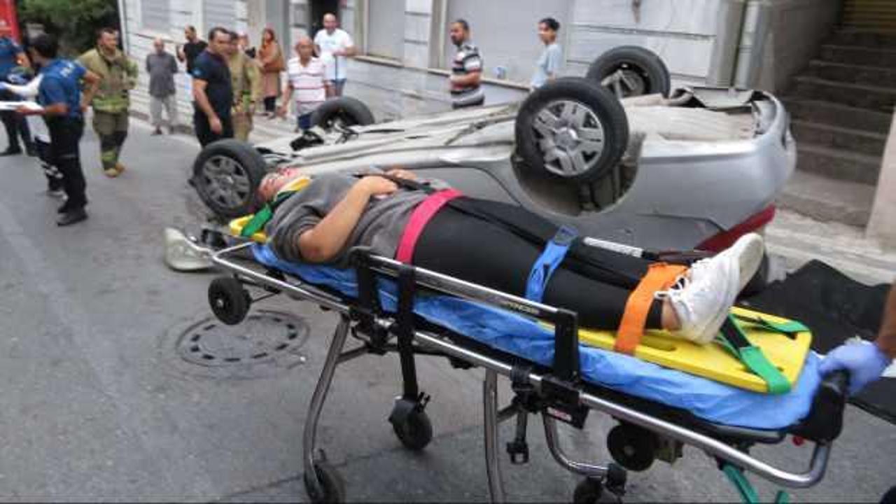 Üsküdar'da otomobil takla attı: Yaralılar var