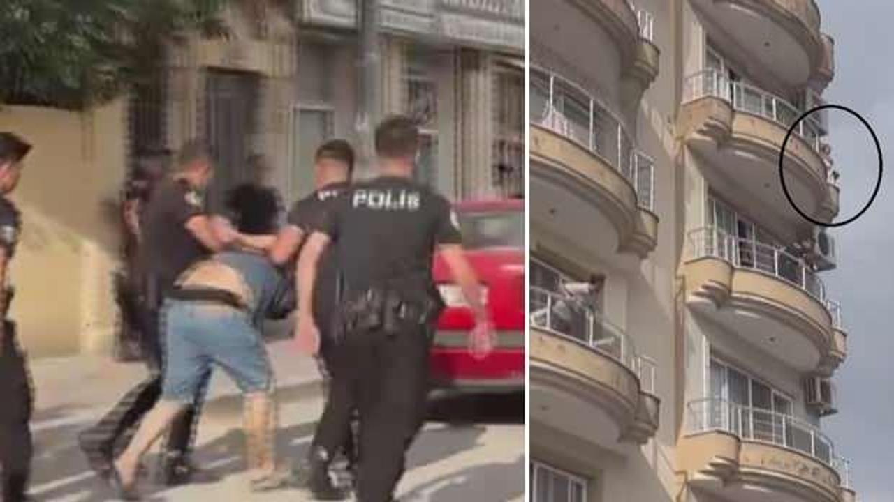Annesini 5. katın balkonundan atmaya &ccedil;alıştı! Korkun&ccedil; anlar kamerada