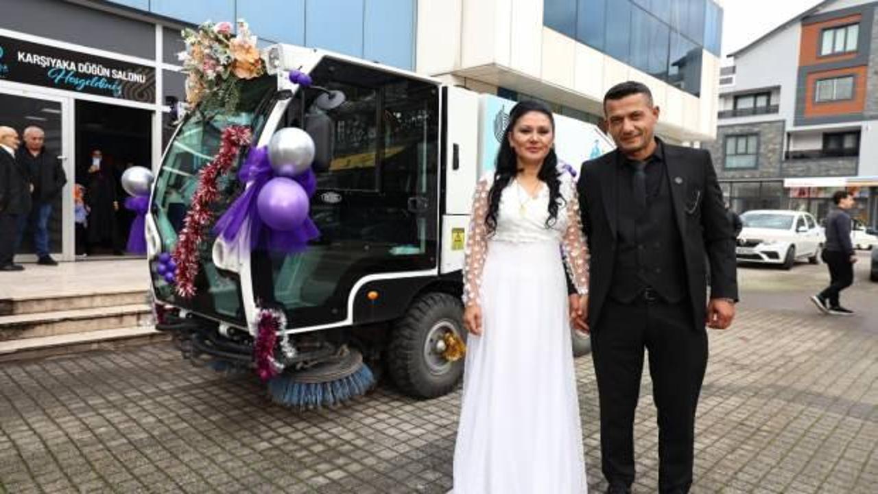 Kullandığı s&uuml;p&uuml;rge aracı gelin arabası oldu