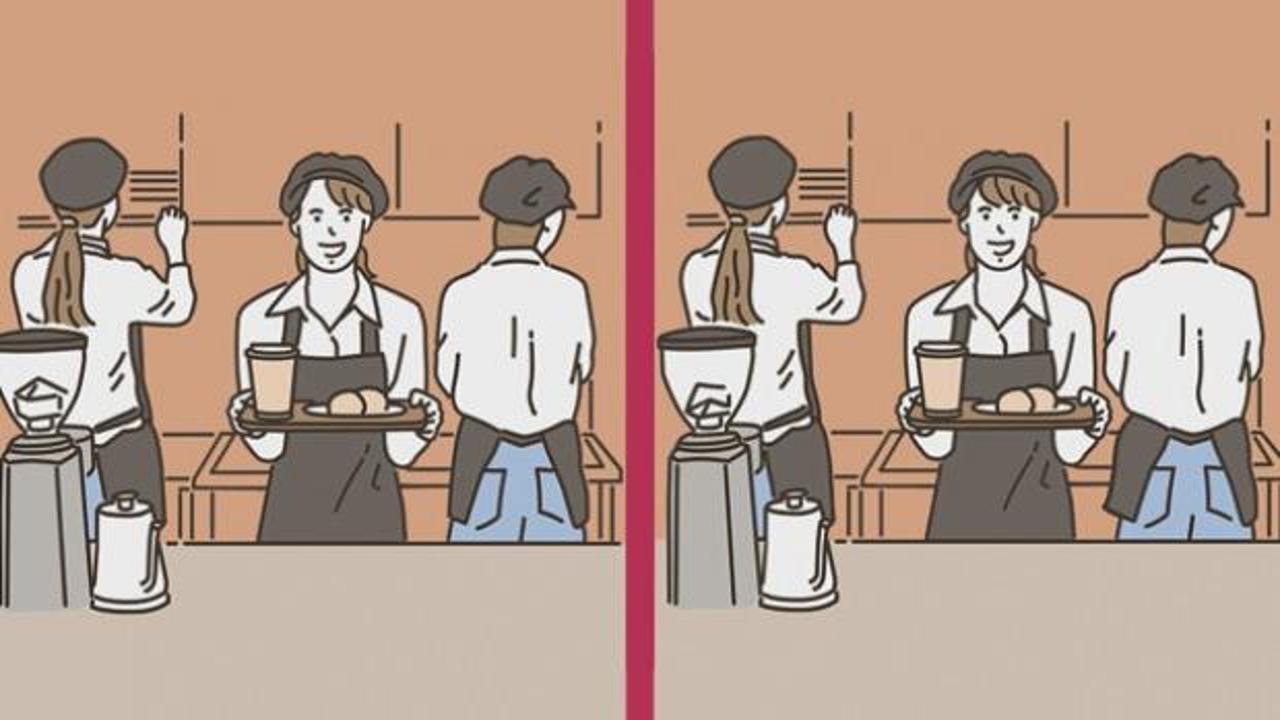 Servis yapan garsonlara ait iki resim arasındaki 3 fark 15 saniye içerisinde sadece yüksek gözlem becerisine sahip kişiler bulabiliyor