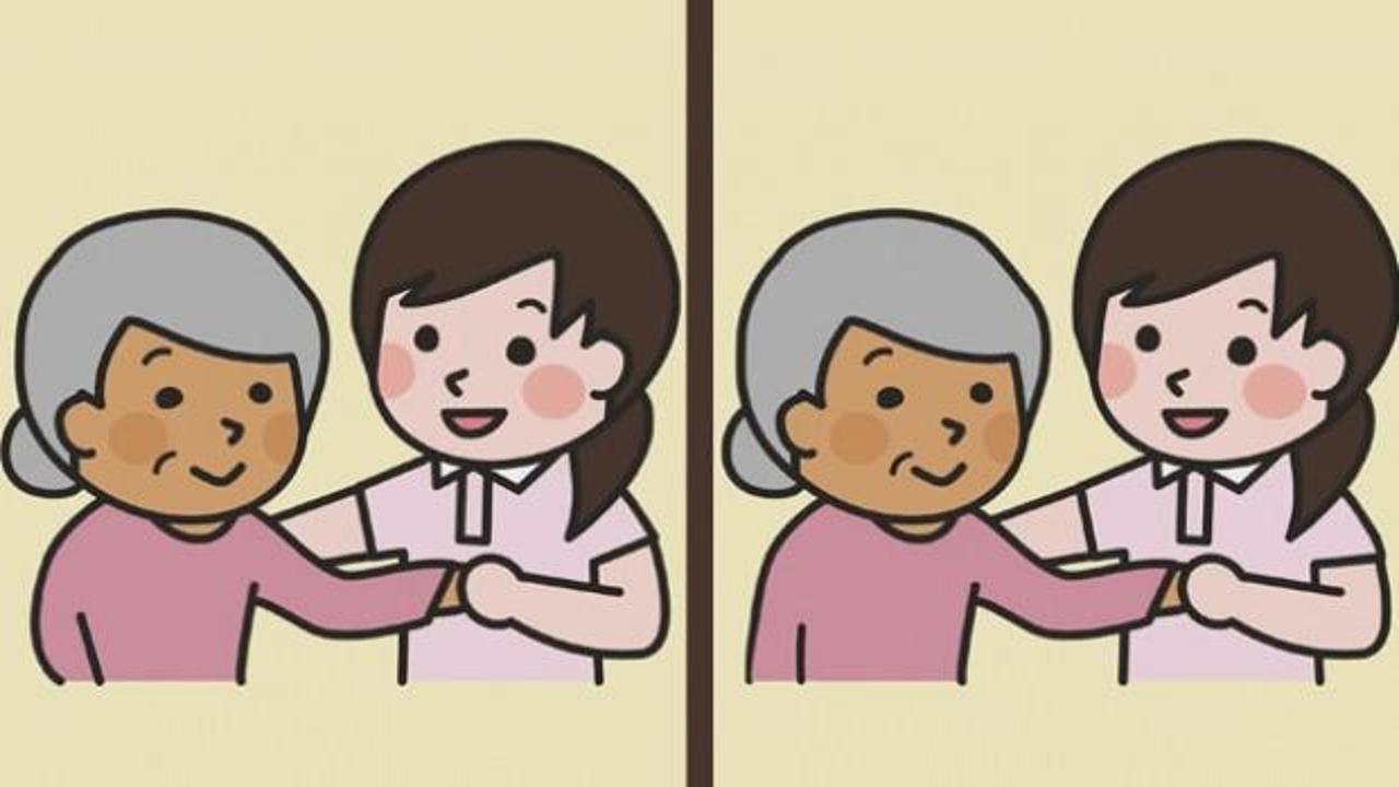 Yaşlı kadına yardımcı olmaya çalışan genç kıza ait iki resim arasındaki zorlayıcı 3 farkı yalnızca yüksek görsel IQ’ya sahip olan kişiler 60 saniye içerisinde bulabiliyor
