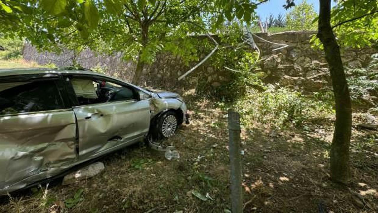 Meyve bahçesine düşen otomobilin sürücüsü yaralandı