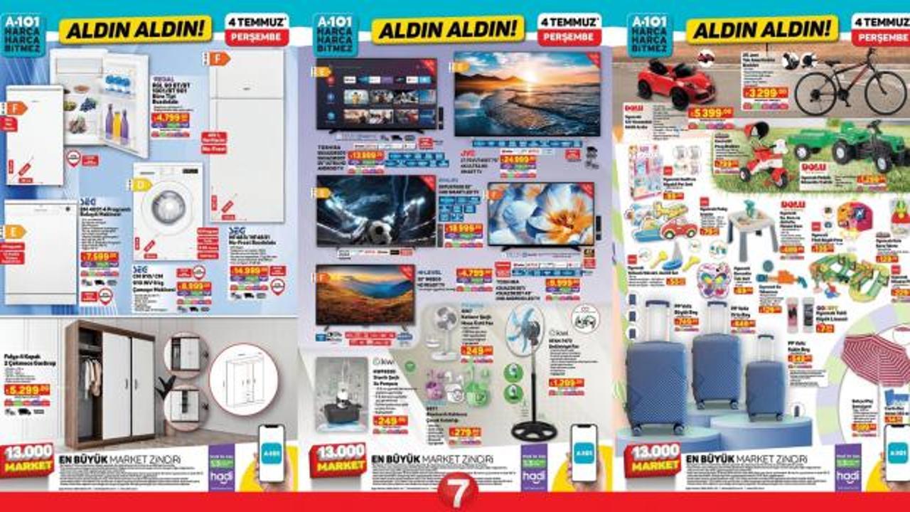 A101 Aktüel 4 Temmuz 2024 Kataloğu Yayınlandı! Vantilatör, su pompası, gardırop, buzdolabı, akülü araba