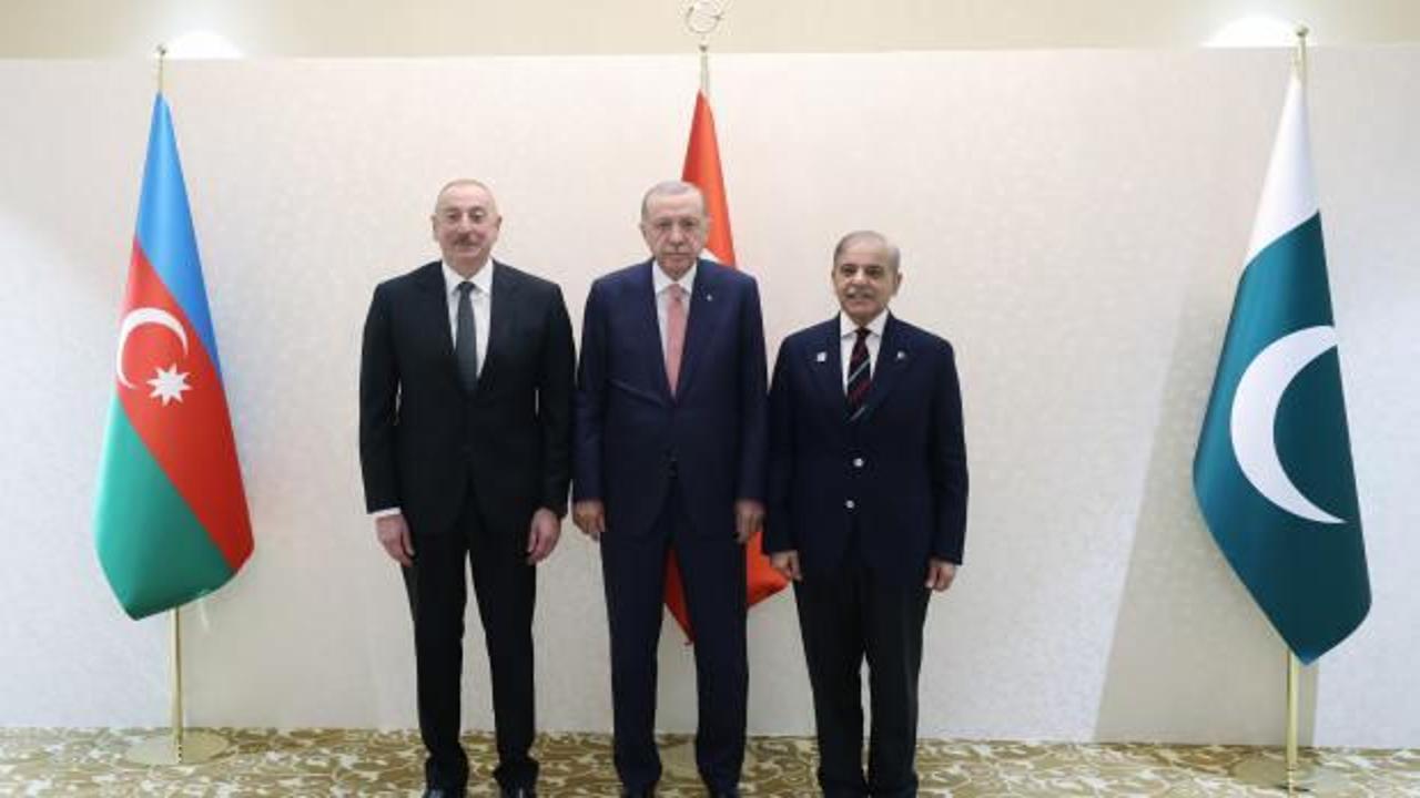 Cumhurbaşkanı Erdoğan, Aliyev ve Şerif ile &uuml;&ccedil;l&uuml; toplantı yaptı