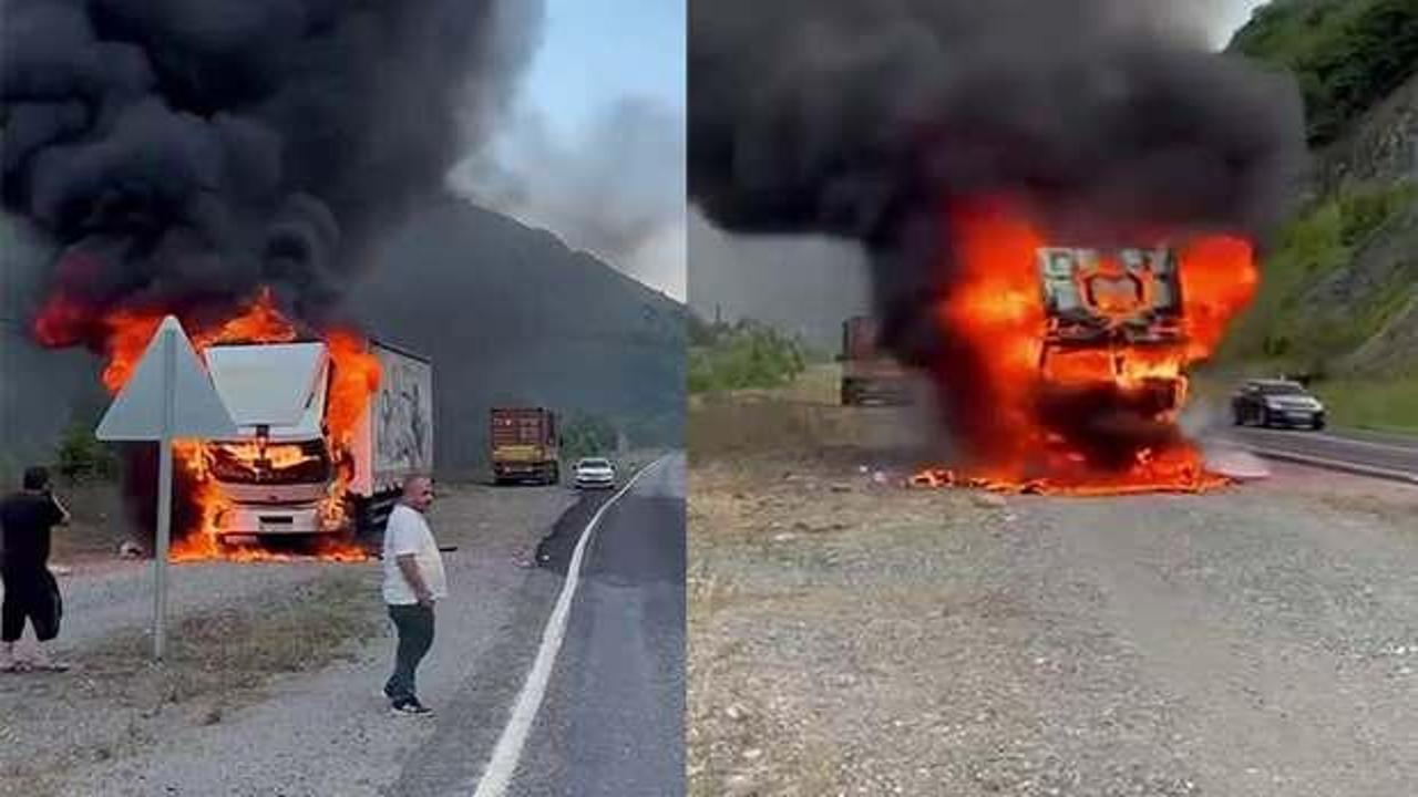 Kara yolunda korku dolu anlar: Seyir halindeyken alev alev yandı!