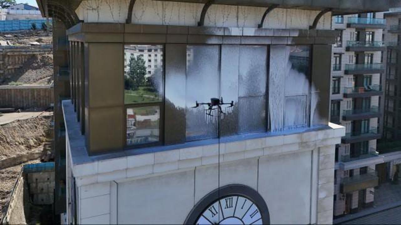 Drone bu kez dış cephe temizledi! 