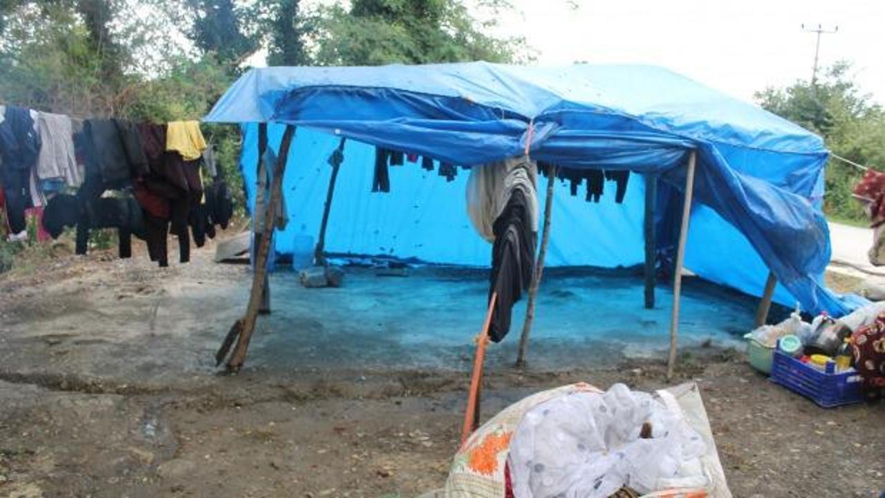 Samsun'da tarım iş&ccedil;ilerinin kaldığı &ccedil;adırları su bastı