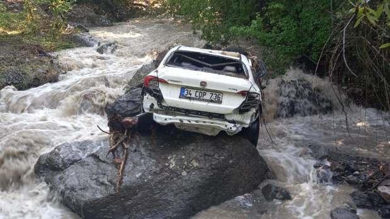 Artvin'de park halindeki otomobil taşan derede s&uuml;r&uuml;klendi